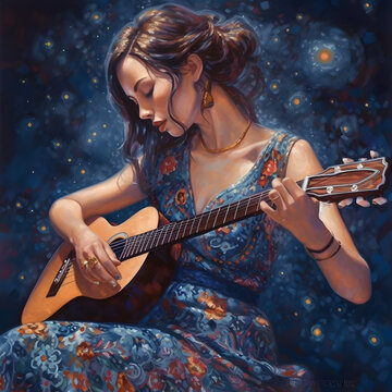 Chica tocando la guitarra espa&ntilde;ola 