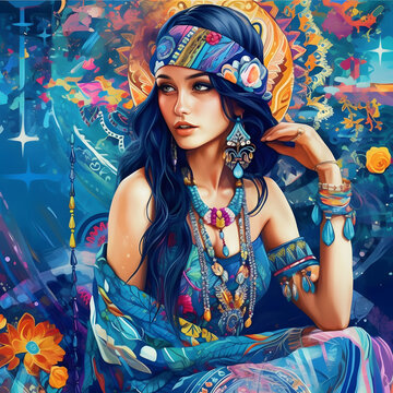 Ilustraci&oacute;n mujer z&iacute;ngara llena de color