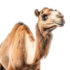 A solitary camel against a stark black backdrop. Isolated background. Transparent PNG. Generative AI