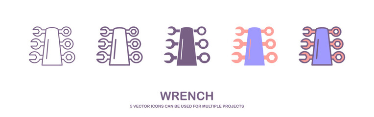 Wrench Icons Vector Flat Design. a set of wrench icons with 5 styles. vector illustration isolated on white background.
