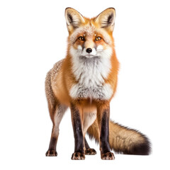 A solitary red fox against a dark backdrop. Isolated background. Transparent PNG. Generative AI