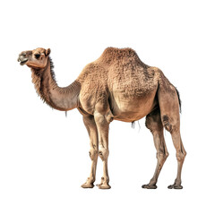 A solitary camel standing against a dark background. Isolated background. Transparent PNG. Generative AI