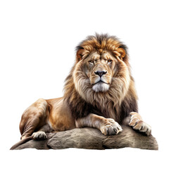Obraz premium A majestic lion resting on a rocky outcrop in the wild. Isolated background. Transparent PNG. Generative AI