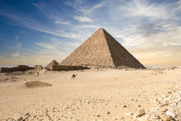 Foto op Canvas Pyramid of Khafre and camels in Giza, Egypt © photogallet