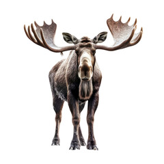 A majestic moose with impressive antlers in a natural setting. Isolated background. Transparent PNG. Generative AI