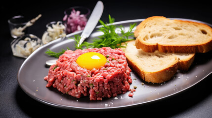 Beef tartare Served With Toasted Square Bread, Background, Food HD, Generative Ai