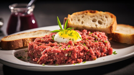 Beef tartare Served With Toasted Square Bread, Background, Food HD, Generative Ai