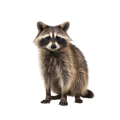 A raccoon sitting on a isolated background, showcasing the beauty of wildlife in an isolated setting. Isolated background. Transparent PNG. Generative AI
