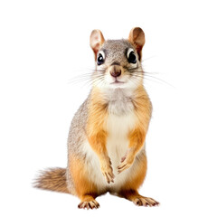 A cute squirrel posing on its hind legs in a natural setting. Isolated background. Transparent PNG. Generative AI