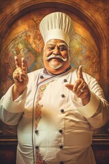 Naklejka premium A Chef with a Warm and Friendly Smile Fictional Character Created By Generative AI.