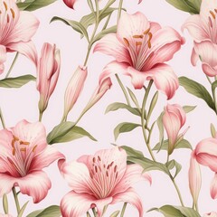 Elegant Lilies Watercolor Seamless Pattern AI-Generated