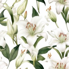 Elegant Lilies Watercolor Seamless Pattern AI-Generated