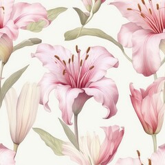Fototapeta premium Elegant Lilies Watercolor Seamless Pattern AI-Generated