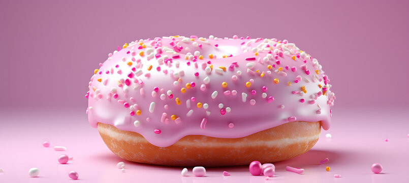 pink donut with sprinkles. soft colors, product shoot. 