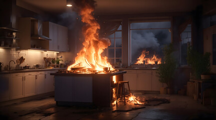 キッチンで火災、住宅火災｜Fire in the kitchen, residential fire. Generative AI
 - obrazy, fototapety, plakaty