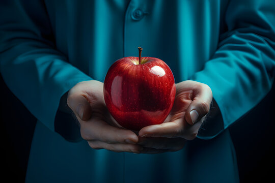 doctor holding red apple