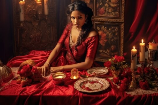 The Queen of Hearts - A Dramatic Table Setting Fictional Character Created By Generative AI.