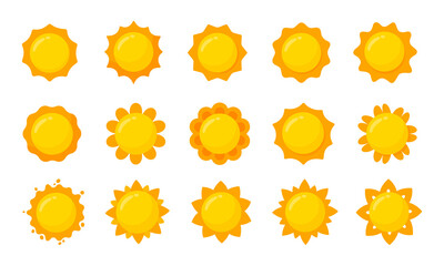 yellow sun icon Simple cartoon style design. The rays of the sun in summer