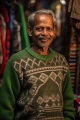 The Smiling Indian Man in a Green Sweater Fictional Character Created By Generative AI.