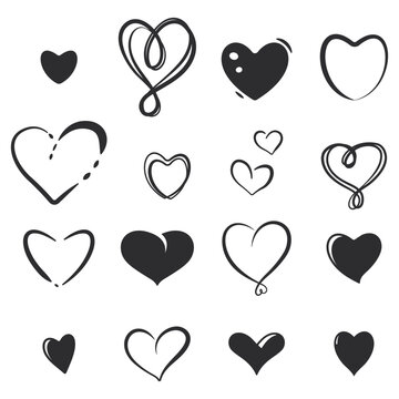 Heart nail sticker pack vector set isolated on a white background.