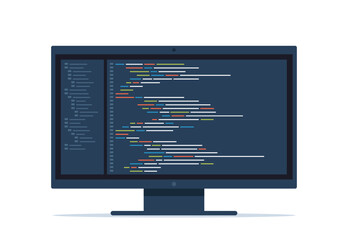 Computer software coding vector concept. Programming coding script java, digital program code on monitor screen. Vector illustration.