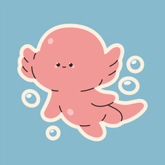 Axolotl vector cartoon character isolated on background.