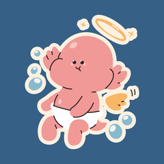Cute baby axolotl with halo and angel wings vector cartoon character isolated on background.
