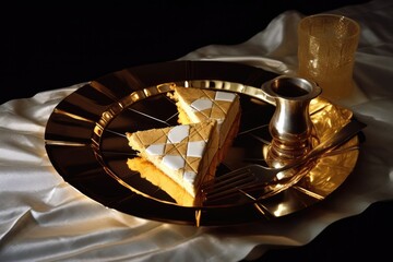 Luxurious Dessert Presentation on a Golden Plate
