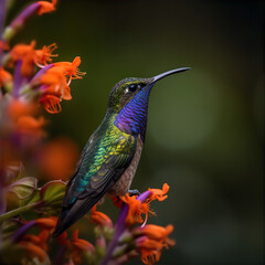 Fototapeta na wymiar Glistening Pause - Hummingbird on Blossom
