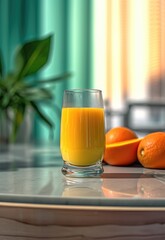 Fresh Glass of Orange Juice on a Table