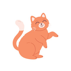 Cute ginger cat. Domestic pets, feline activities. Vector illustration in flat style