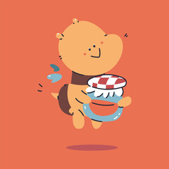 Cute bee with honey jar vector cartoon character isolated on background.
