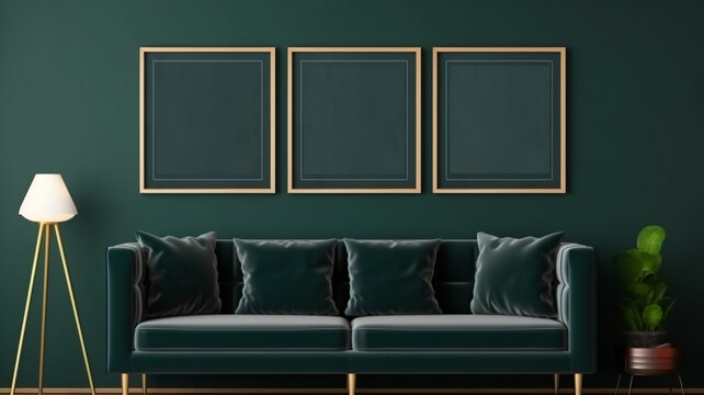 Frame mockup in modern dark home interior background, 3d render p2
