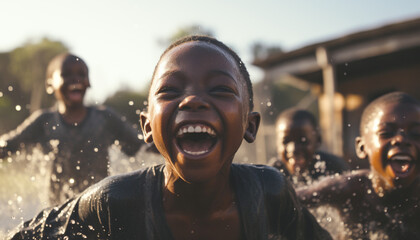 Happy and wet children in the water Africa