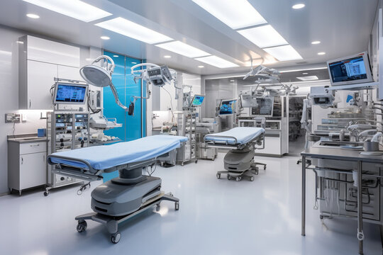 As the surgeon enters the operating room, the space is impeccably organized, with stainless steel surgical instruments neatly arranged on a gleaming, white countertop, ready for th Generative AI