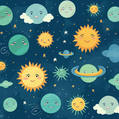 kids design pattern with sun, moon and cloud. good for notebook design