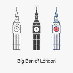 Big Ben of London icon in different style vector illustration. Big Ben of London vector icons designed filled, outline, line and stroke style for mobile concept and web design. 