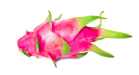 Fresh and Juicy Pink Organic Dragon Fruit  White flesh and black seeds, colorful colors, isolated on a white background.