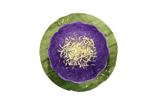 Ube Halaya, a Filipino dessert, is a creamy and vibrant purple yam jam known for its rich and sweet flavor. Topped with grated cheese, this luscious treat offers a perfect balance of sweet and salty.