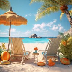 Illustration: 3D Rendering of Summer Vacation Beach Background

