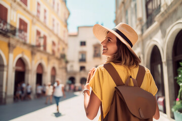 Obraz premium Young woman having fun walking in a city on holiday