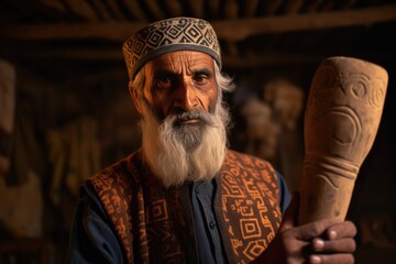 The Man with a Long Beard Holding a Large Drum Fictional Character Created By Generative AI
