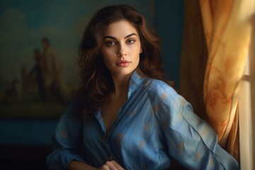 Stunning Woman in a Blue Shirt Fictional Character Created By Generative AI