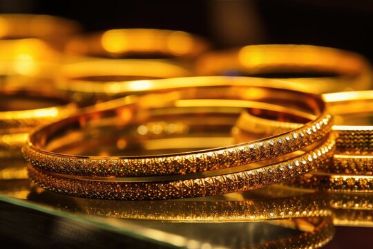 A collection of gold bangles and chains