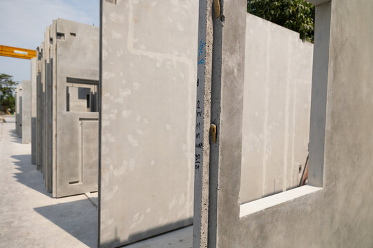 Prefabricated Concrete Walls For Building Office Buildings And Residential Houses. Precast Reinforced Concrete Wall Panel For Construction Building.