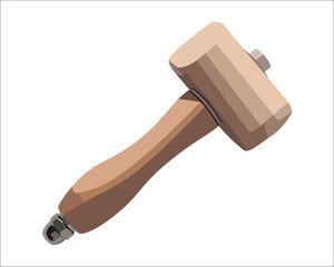 Vector Illustration Beech Wood Mallet Carving Leathercraft Sewing Engraving Printing Hammer The Well Balanced Beechwood Woodworking Mallet isolated on white background. Carpentry tools.