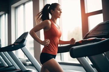 Fototapeta na wymiar Fitness woman running on treadmill at the gym.