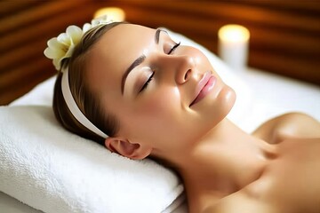 Obraz na płótnie Canvas Spa therapy, Woman enjoying and relax spa day, facial treatment.