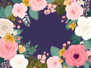 Beautiful romantic flower template with roses, leaves and flowers, Generative AI
