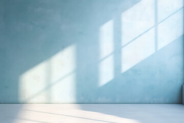 Obraz premium light blue wall with sun light come through the window Generative AI